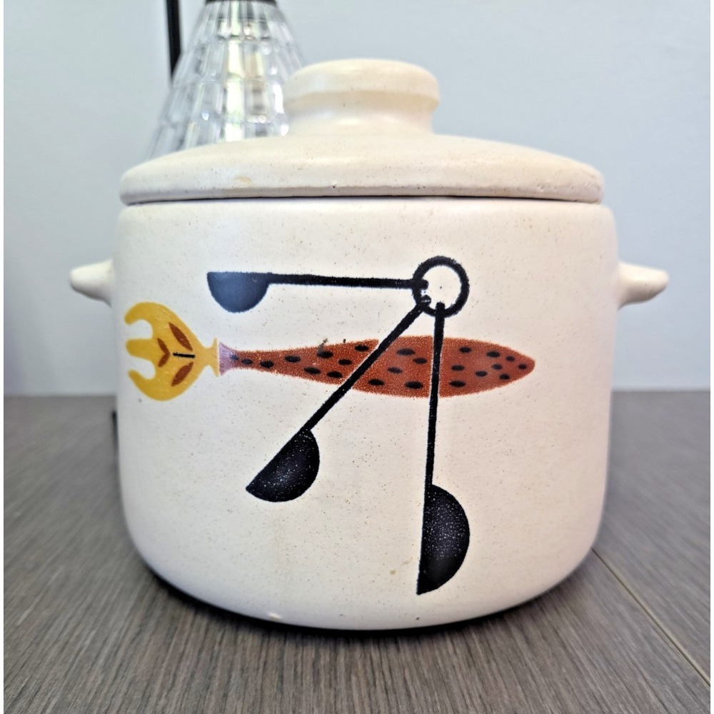 Vintage 1970's Bean Pot Crock Pottery Stoneware Soup Tureen MCM West Bend w Lid